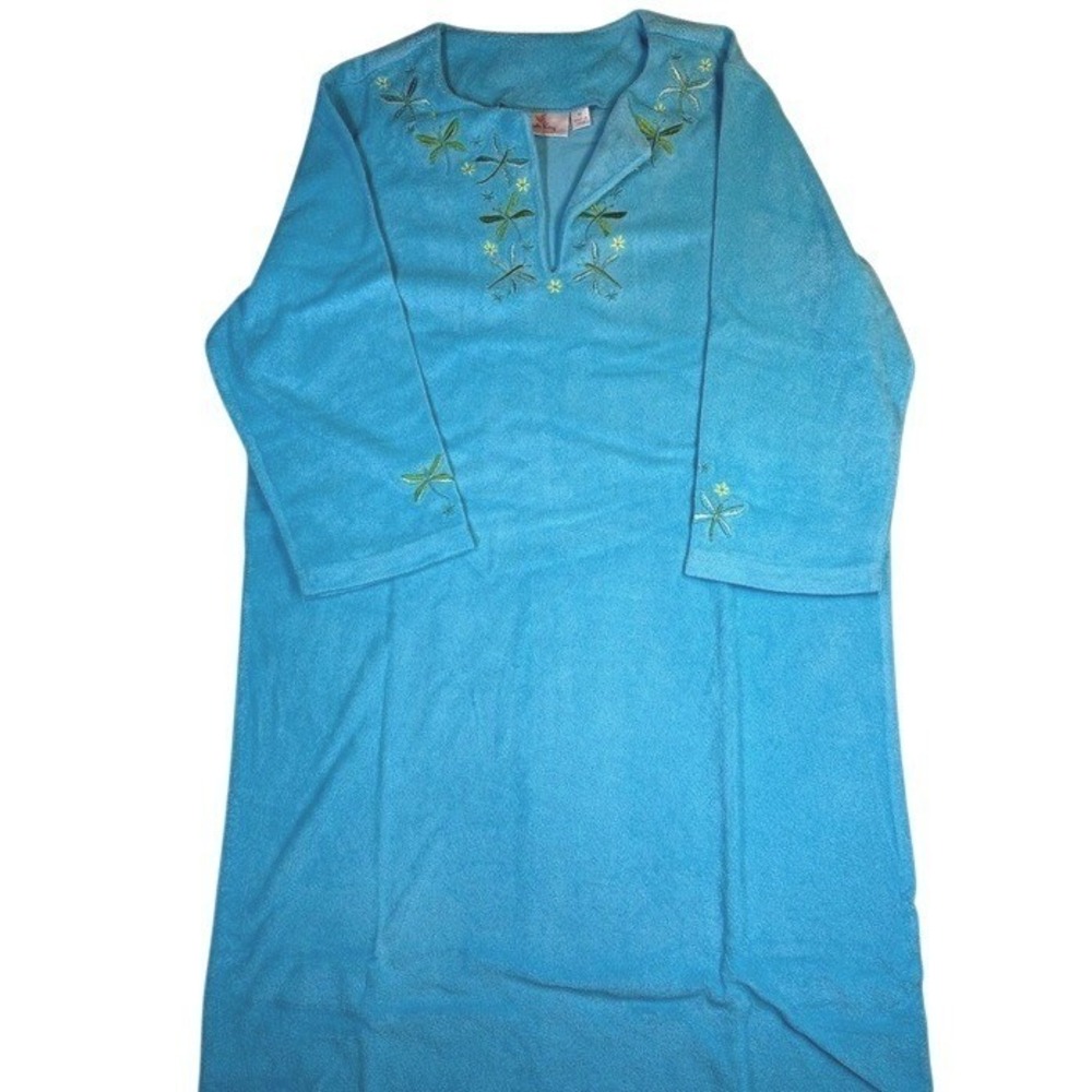 New Quacker Factory Dragonfly Loungewear Tunic Beach Cover-Up Turquoise Women M